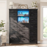 15-Drawer Smart Dresser with Charging Station & LED Lights - 51" Tall Fabric Storage Organizer, Steel Frame, Wood Shelves | No Assembly Hassle, Anti-Tip Safety, for Bedroom, Closet, Hallway